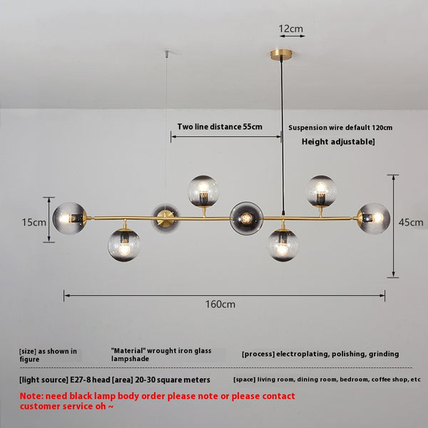 Long lustre de salle à manger en verre en forme de haricot magique