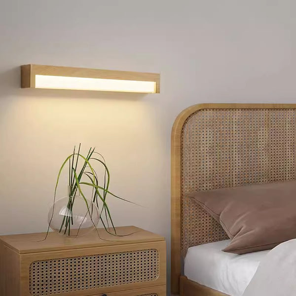 Lampe de chevet murale rétro à longues bandes en grain de bois