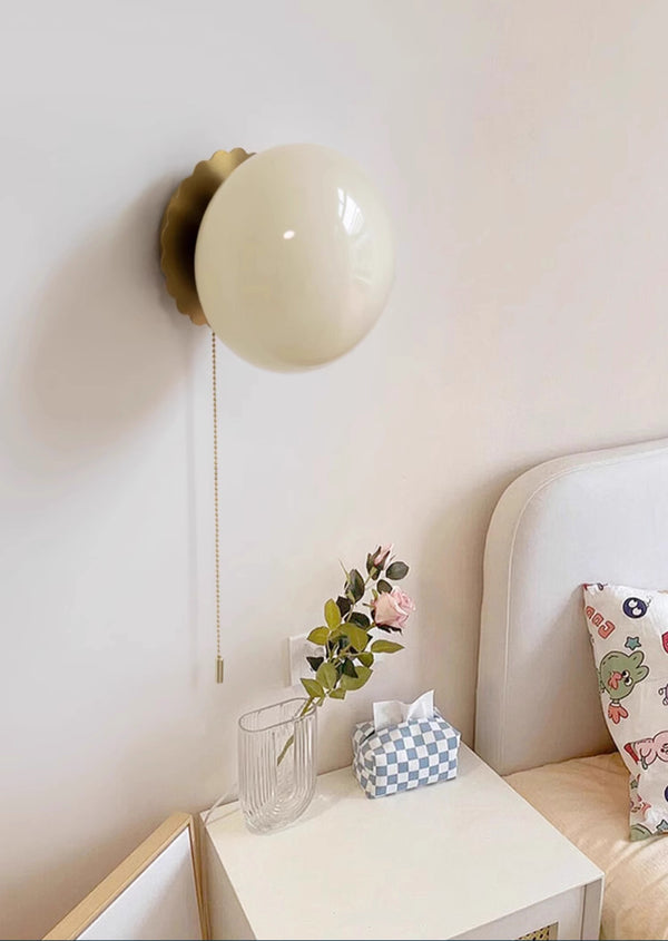 Retro cream style glass ball bedside corridor wall lamp