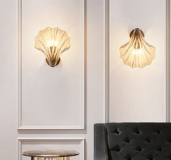 Messing Glas KristallShell Wandleuchte