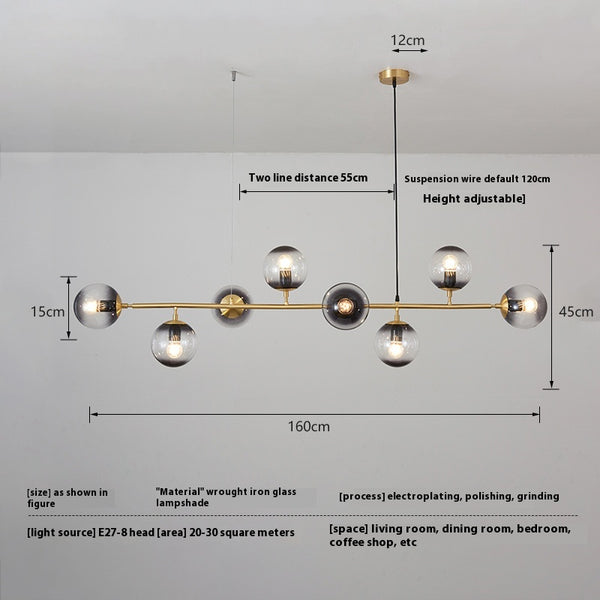 Long lustre de salle à manger en verre en forme de haricot magique