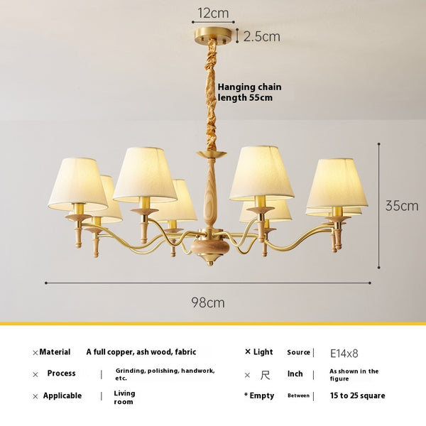 French retro solid wood living room chandelier