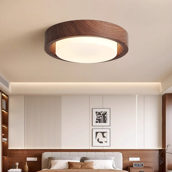 Medieval style wood grain glass bedroom ceiling lamp