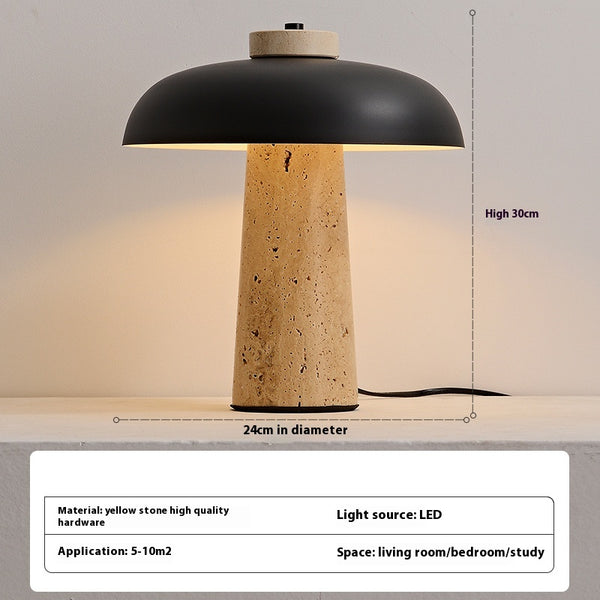 Lampe de table champignon en travertin jaune
