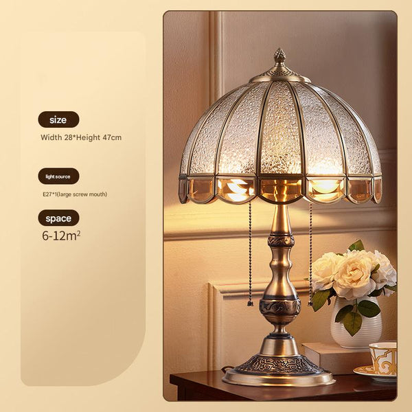 Retro full copper glass bedroom living room study table lamp