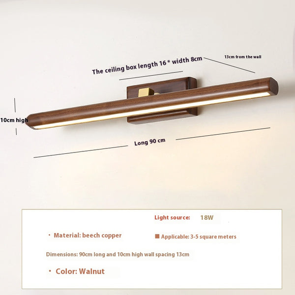 Wandlampe aus massivem Holz mit langem Spiegel