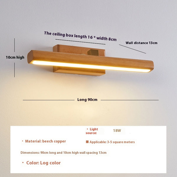 Wandlampe aus massivem Holz mit langem Spiegel