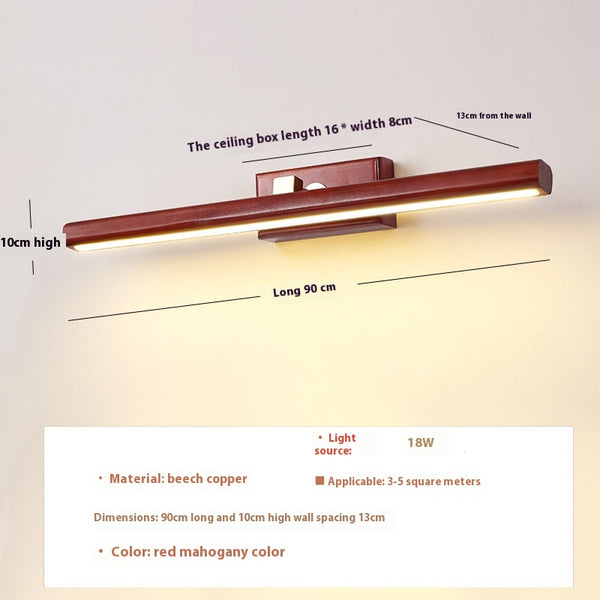 Wandlampe aus massivem Holz mit langem Spiegel