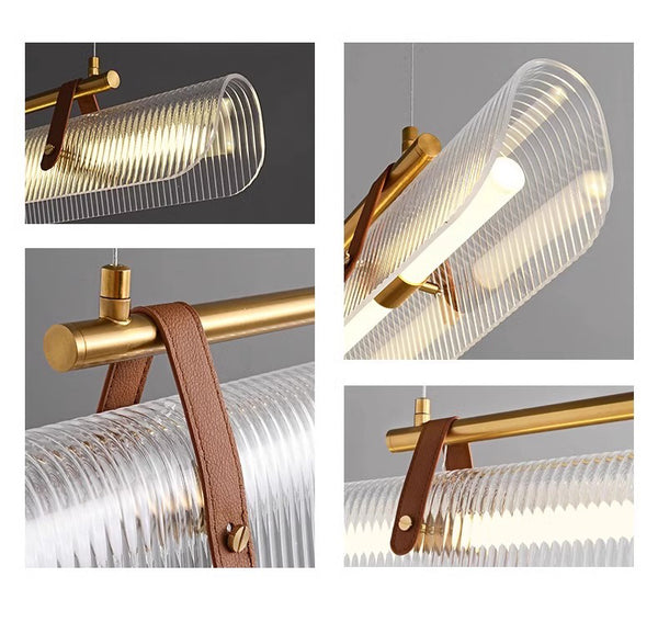 Lustre de salle à manger créatif en cuir à longues bandes