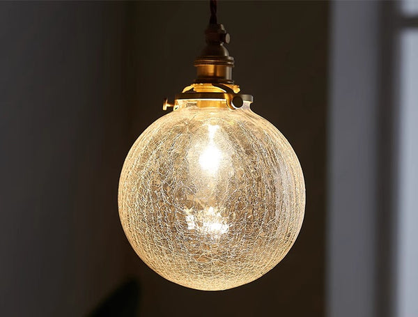 Vintage Brass Cracked Glass Bedroom Bedside Pendant light