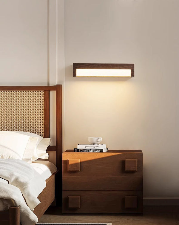 Lampe de chevet murale rétro à longues bandes en grain de bois