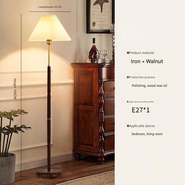 Stehlampe aus Walnussholz mit Plissee