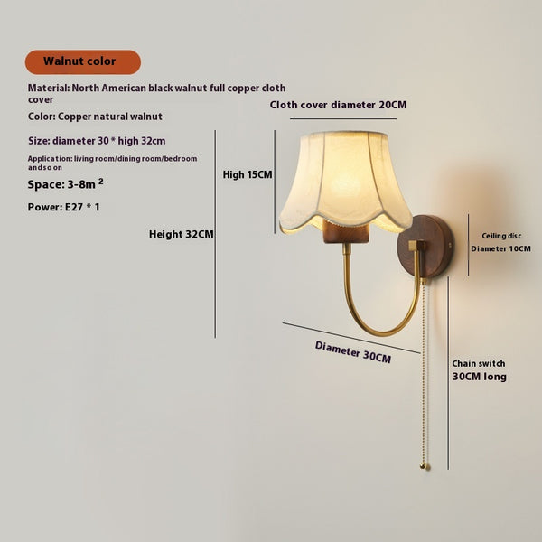 Vintage solid wood bedroom wall lamp