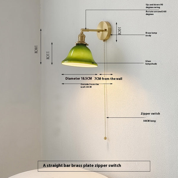 Nordic retro Japanese style long arm telescopic with switch bedroom bedside reading wall lamp