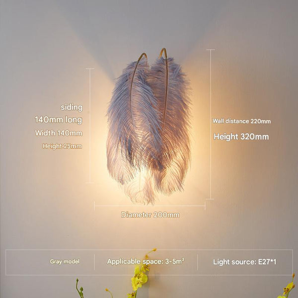 Nordic Feather Bedroom Bedside Wall Lamp