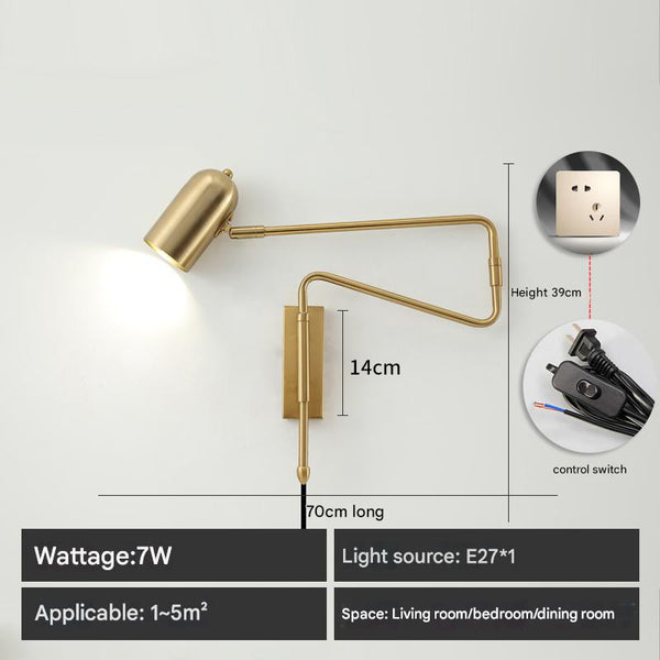 Lampe de chevet murale pliable et rétractable à long poteau