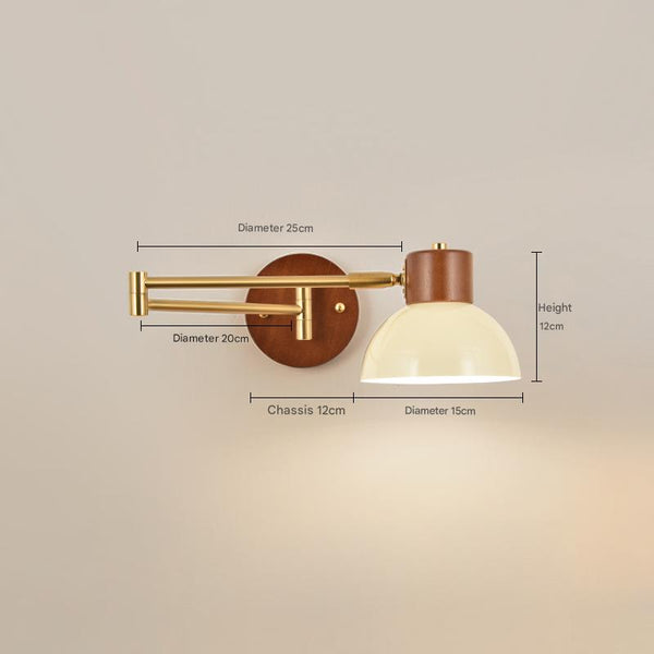 Medieval style solid wood foldable swing arm wall lamp