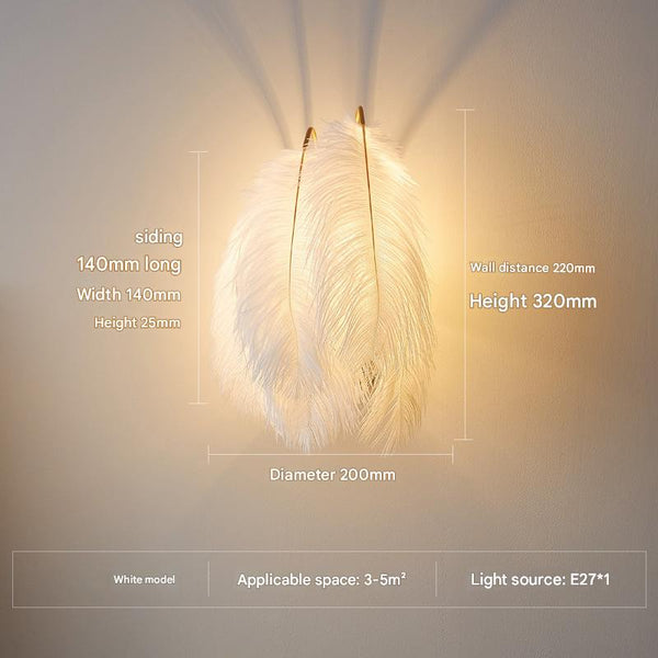 Nordic Feather Bedroom Bedside Wall Lamp