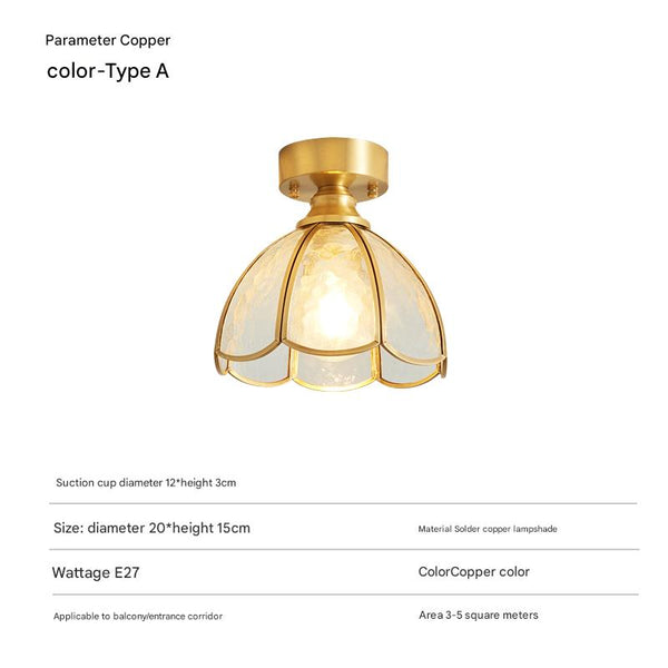 American retro copper color glass entrance corridor ceiling lamp