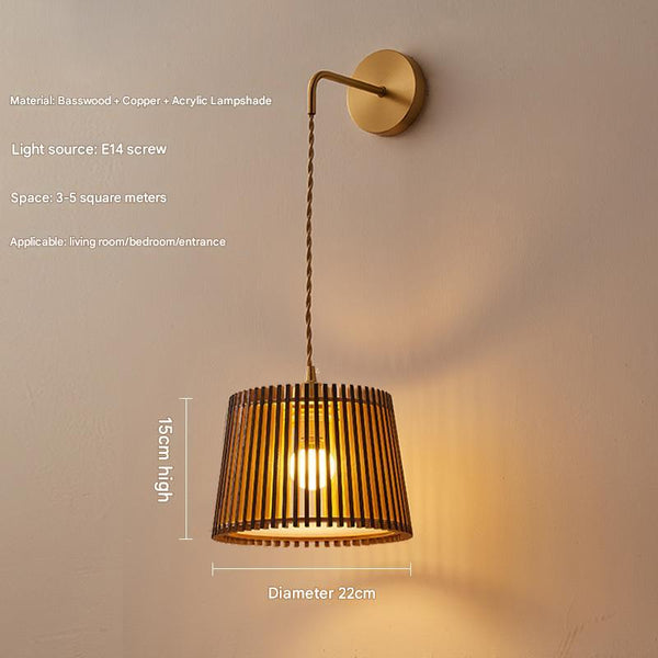 Wandlampe aus Massivholz im japanischen Stil komplett aus Kupfer