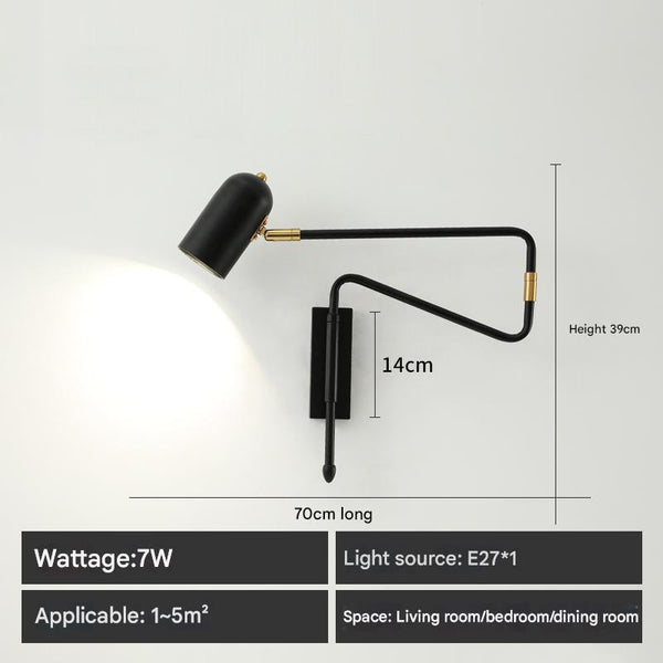 Lampe de chevet murale pliable et rétractable à long poteau