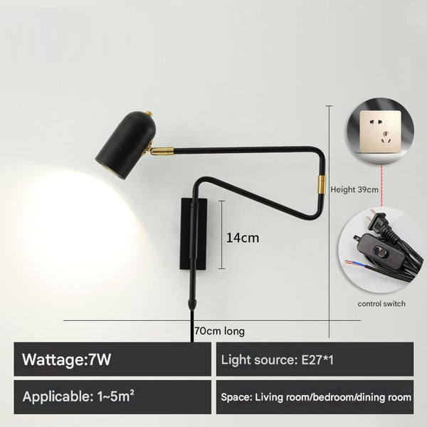 Lampe de chevet murale pliable et rétractable à long poteau