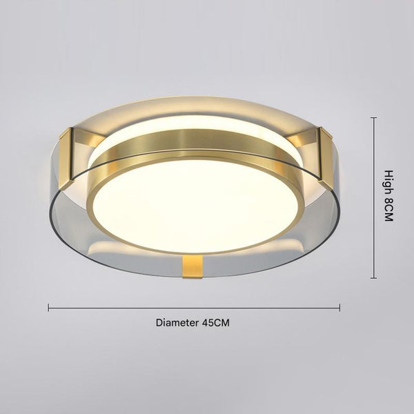 All copper round glass bedroom ceiling lamp