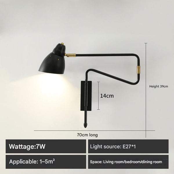 Lampe de chevet murale pliable et rétractable à long poteau