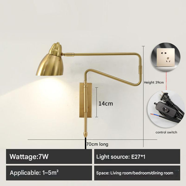 Lampe de chevet murale pliable et rétractable à long poteau