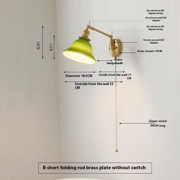 Nordic retro Japanese style long arm telescopic with switch bedroom bedside reading wall lamp