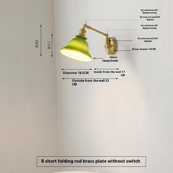 Nordic retro Japanese style long arm telescopic with switch bedroom bedside reading wall lamp