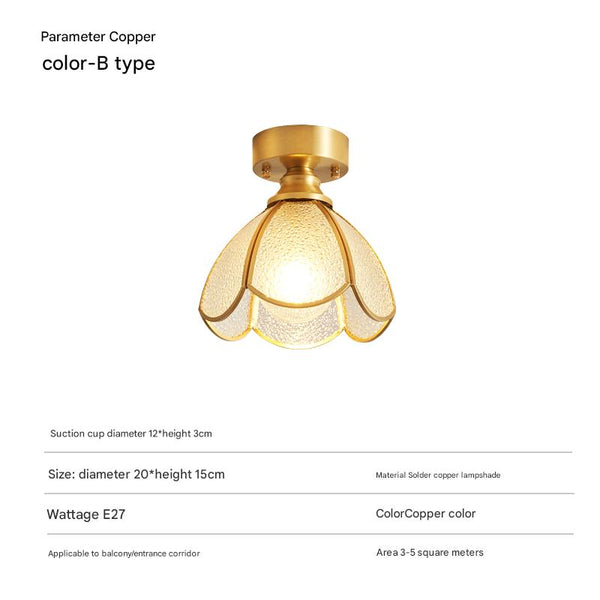 American retro copper color glass entrance corridor ceiling lamp