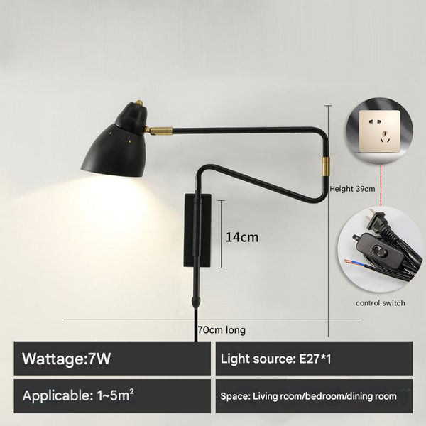 Lampe de chevet murale pliable et rétractable à long poteau