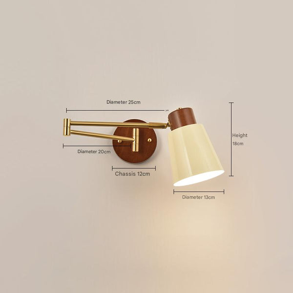 Medieval style solid wood foldable swing arm wall lamp