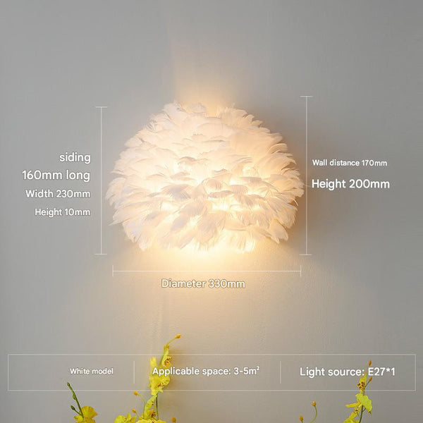 Nordic Feather Bedroom Bedside Wall Lamp
