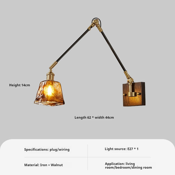 Medieval style bedroom bedside retro movable rocker arm wall lamp