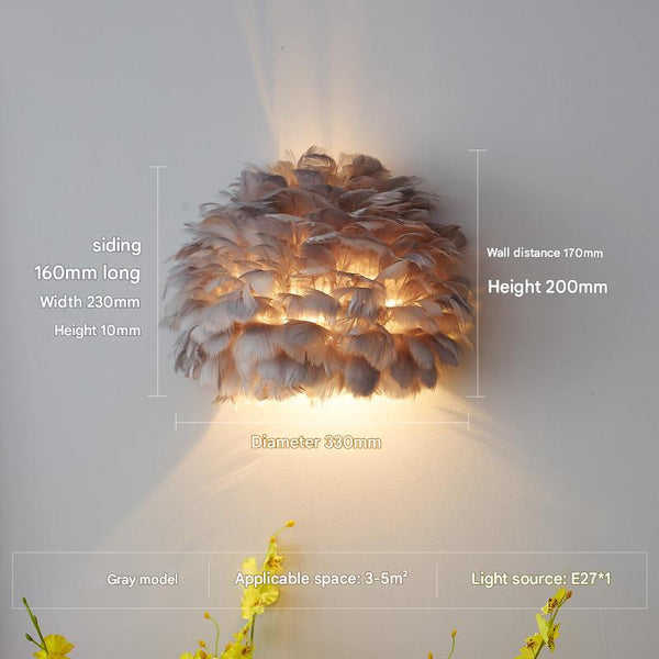 Nordic Feather Bedroom Bedside Wall Lamp