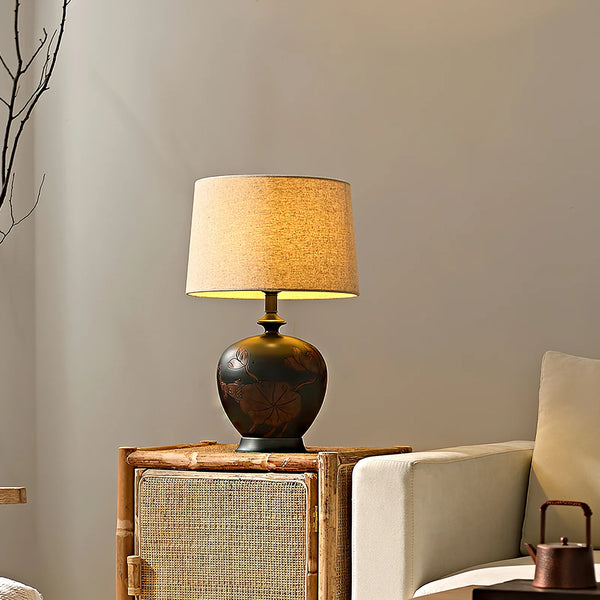 Bedroom Linen Shade Ceramic Table Lamp