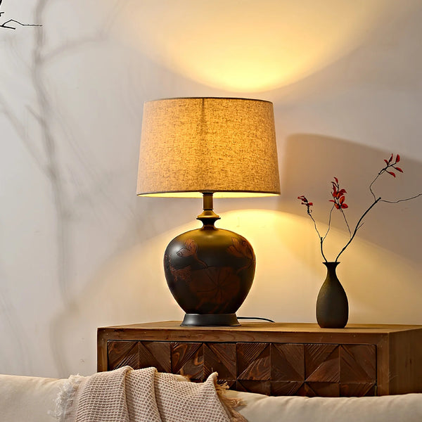 Bedroom Linen Shade Ceramic Table Lamp