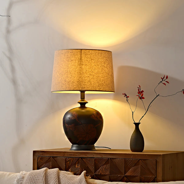 Bedroom Linen Shade Ceramic Table Lamp