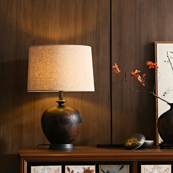 Bedroom Linen Shade Ceramic Table Lamp