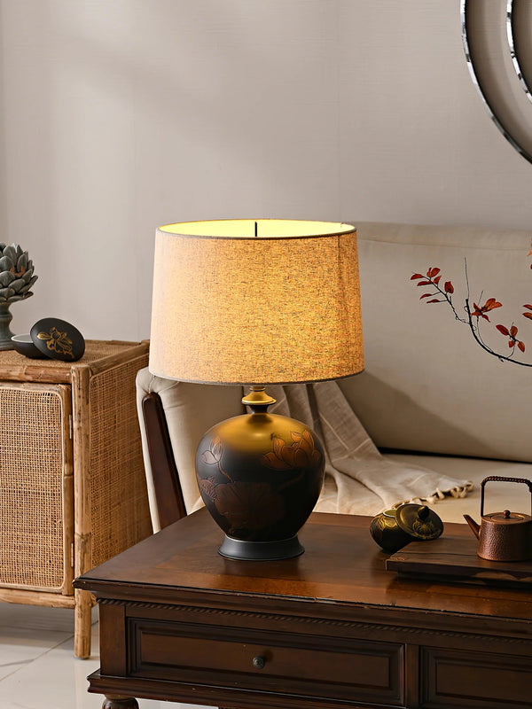 Bedroom Linen Shade Ceramic Table Lamp