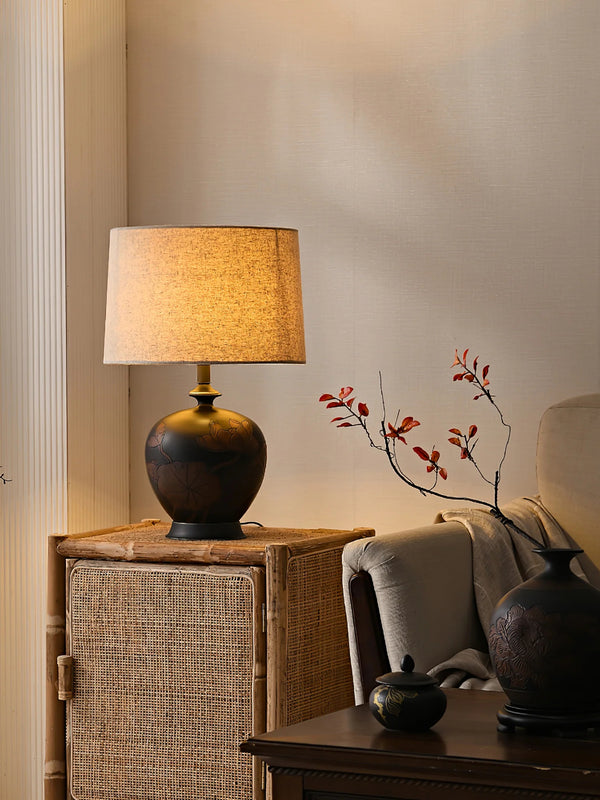 Bedroom Linen Shade Ceramic Table Lamp