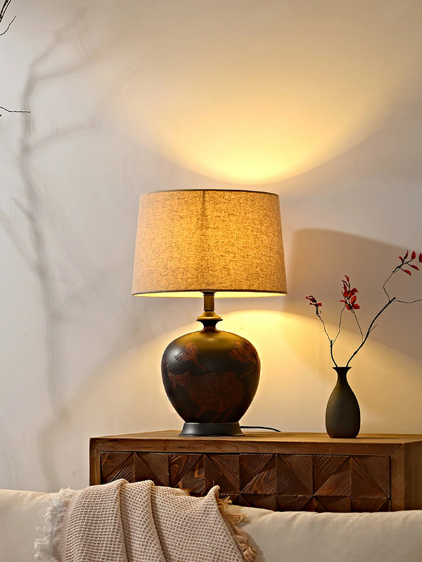 Bedroom Linen Shade Ceramic Table Lamp