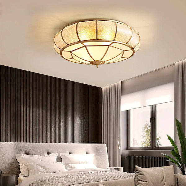 Bedroom brass glass ceiling lamp