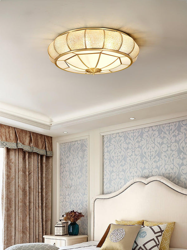 Bedroom brass glass ceiling lamp