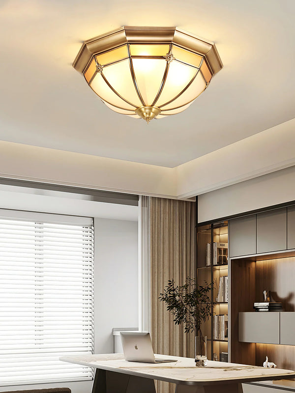 Bedroom copper glass ceiling lamp