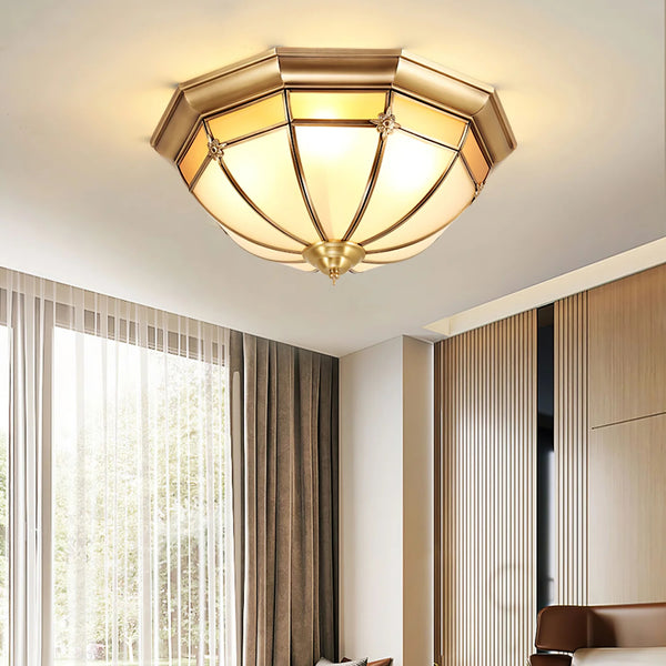 Bedroom copper glass ceiling lamp