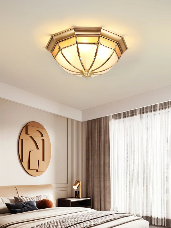 Bedroom copper glass ceiling lamp