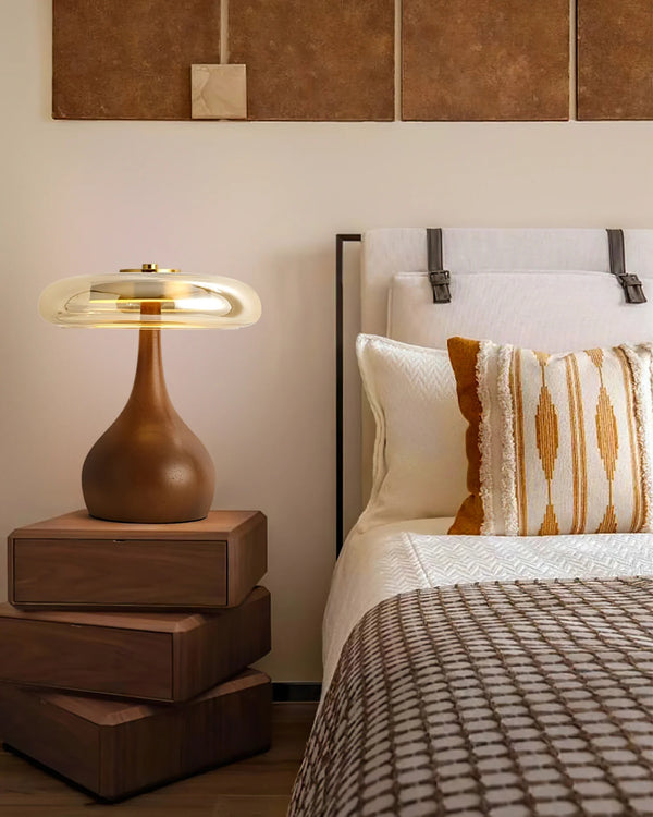 Bedroom wood glass creative table lamp